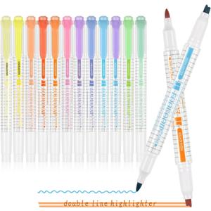 2 x EooUooIP Dual-Tip Highlighter Set, 12 Pack, Pastel Highlighter Assorted Colors, Chisel and Fine Tips Bible Highlighters, No Bleed Highlighters Markers for Bible Journals Planners Books Notes (Double Line-Style)