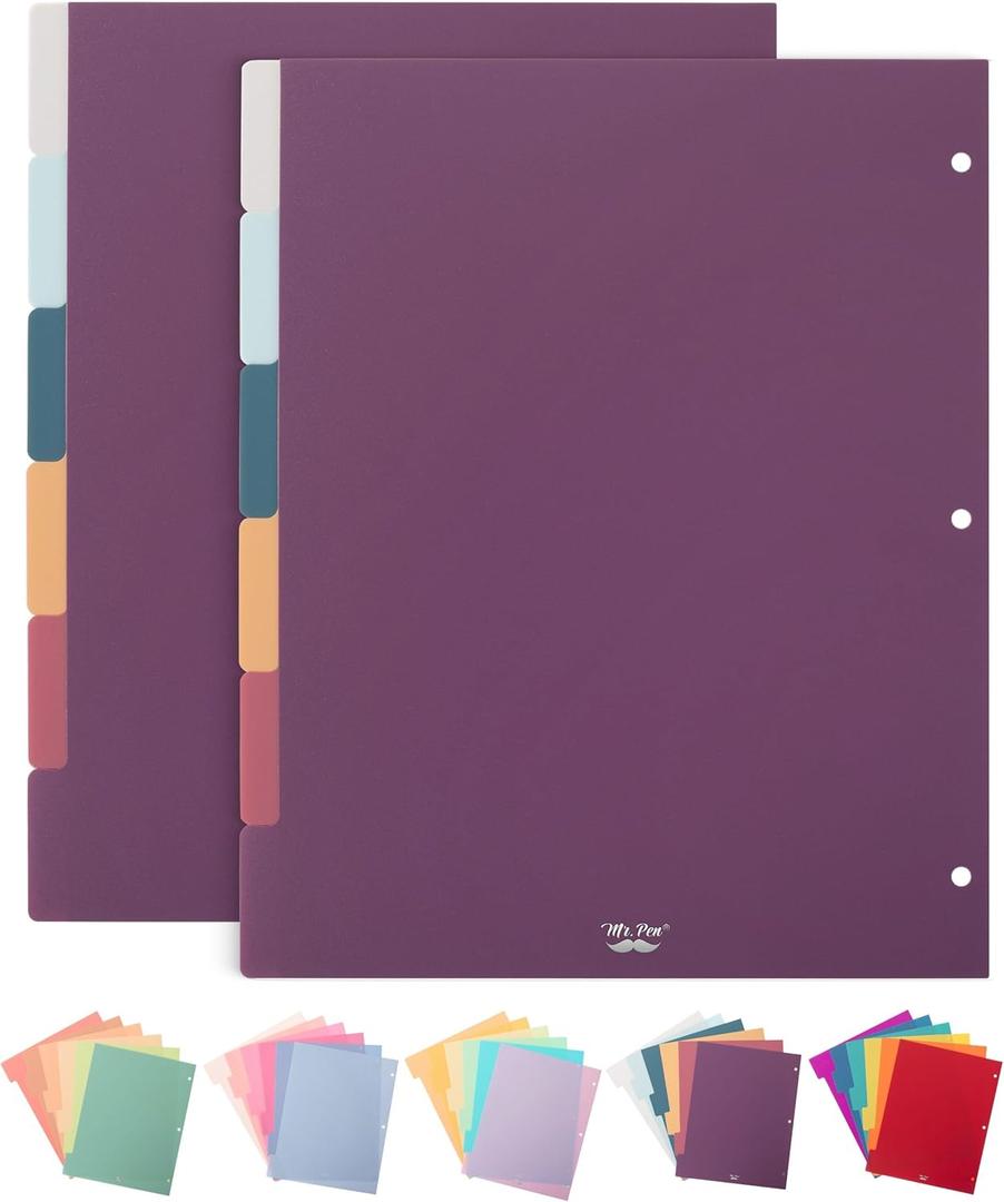 Mr. Pen - 6 Tab Binder Dividers, Pack of 2 Sets (12 Dividers Total), Plastic for 3 Ring Binder (Retro)