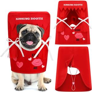 Valentine Dog Costume Kissing Booth Headpiece for Dog and Cats Cute Pup Kissing Booth Pet Headwear Costume Gift for Holiday Birthday Party(S/m) (Red)