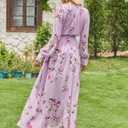 ANRABESS Womens Long Sleeve Floral Maxi Dress Boho Flowy Wrap Slit V Neck Beach Fall Wedding Guest Party Vacation Dresses Floral Purple X-Large (XL)