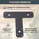 12 Pack Heavy Duty T Brackets for Wood, Premium Powder Coated Flat Post and Beam Tie Plate, 6.5" x 5.7" (0.15" Thick) Rust Resistant Mending Plate for Pergola, Truss, Timber Framing, Matte Black