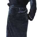 Robes for Women Plush Fleece Bath Robe Shawl Collar Long Robe Nightgown (Medium, Navy)
