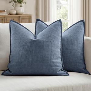 MIULEE Pack of 2 Thick Textured Couch Throw Pillow Covers, Blue Decorative Pillow Covers 20x20, Neutral Linen Cushion Cases for Sofa Bed Living Room Modern Farmhouse Home Decor, No Filling