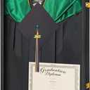 Tmegee Large Graduation Shadow Box - Graduation Gown Display, Wall-Mount Lockable Graduation Display Frame with Acrylic Glass Door for Graduation Keepsakes, Cap and Gown, Dioplma, Large Black