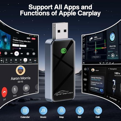 CarPlay Adapter for Apple iPhone iOS 10+ & Cars from 2015+, Mini Edition, Convert Factory Wired to Wireless CarPlay Dongle Plug & Play GPS Digital Media Receiver