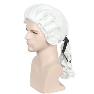 Linfairy Men's 18Th Century Peruke Wig Halloween Colonial Historical Judge Lawyer Cosplay Costume Wigs For Party White Blonde