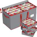 Christmas Ornament Storage Box with 8 Trays, Christmas Storage Container for 128-3'' Holiday Ornament Decorations, Large Xmas Organizer with Adjustable Dividers, Dual Zipper and Pocket (Grey)