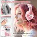 Ozeino Gaming Headset for PC, Ps4, Ps5, Xbox Headset with 7.1 Surround Sound, Gaming Headphones with Noise Cancelling Mic RGB Light Over Ear Headphones for Xbox Series X/S, Switch-Pink