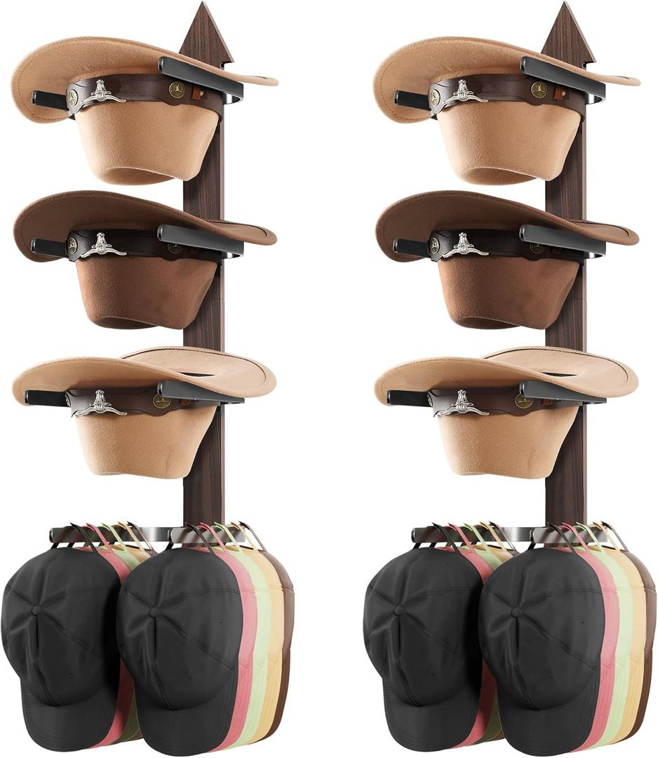 Cinati Cowboy Hat Rack, Cowboy Hat Holder Wall Mount Holds up to 4 Hats, Wooden Western Rustic Metal Cowboy Hat Hanger with Arrow Sign Board, Hat Rack for Cowgirl Hat, Fedora, Sun Hats (2 pack)