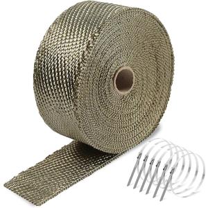 Titanium Exhaust Heat Tape Wrap, 2x 50 Ft, Motorcycle Fiberglass Heat Shield Tape With Stainless Ties