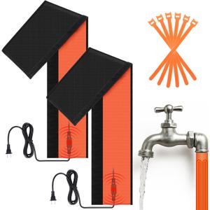 40" x 7" Water Pipe Heat Blanket with Thermostat, Self Regulating Faucet Heating Blanket, Winter Heating Tape for Metal and Plastic Pipes, 120V, Thermostat Max Temp 140˚F (2 Pack, Orange)