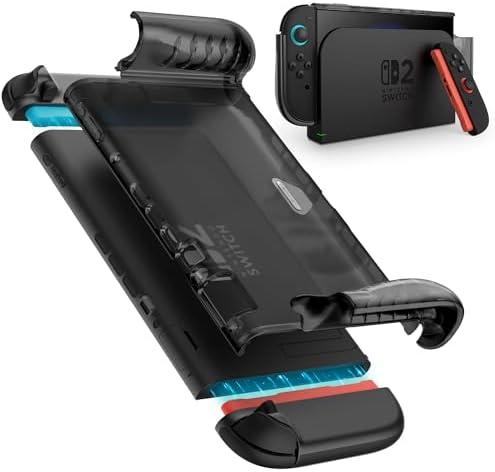 i-Blason for Nintendo Switch 2 Case 2025, Durable Slim Matte Clear Anti-Fingerprint Protective Hard Case with Dockable Comfortable TPU Grip Compatible with Joycon Controller & Docking Station - Black