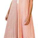 Women Casual Striped Sleeveless Tank Jumpsuits Color Block Wide Leg Romper Comfy Button Down Rompers (Small, Orange)