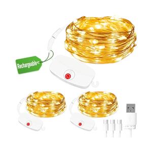 3pcs Mini Fairy Lights Rechargeable, 9.8ft 30 LED String Light Battery Operated, 8 Modes with Timer, Removable Battery Compartment, Copper Wire Fairy Light for Indoor Wedding Party Xmas Decoration