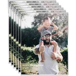 DZZ 5x7 Acrylic Photo Frame, Clear Photo Frame Display 5x7 Pictures, Wall Mounted Clear Picture Frame for Home, School, Office, Vertical, Set of 6