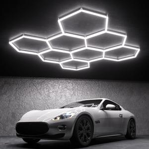 Hexagon Garage Lights: 245W 35 Pack 8 Grids LED Garage Lights - Easy Install 6500K Super Bright Honeycomb Light for Warehouse, Car Detailing Shop, Exhibition Hall, Gym