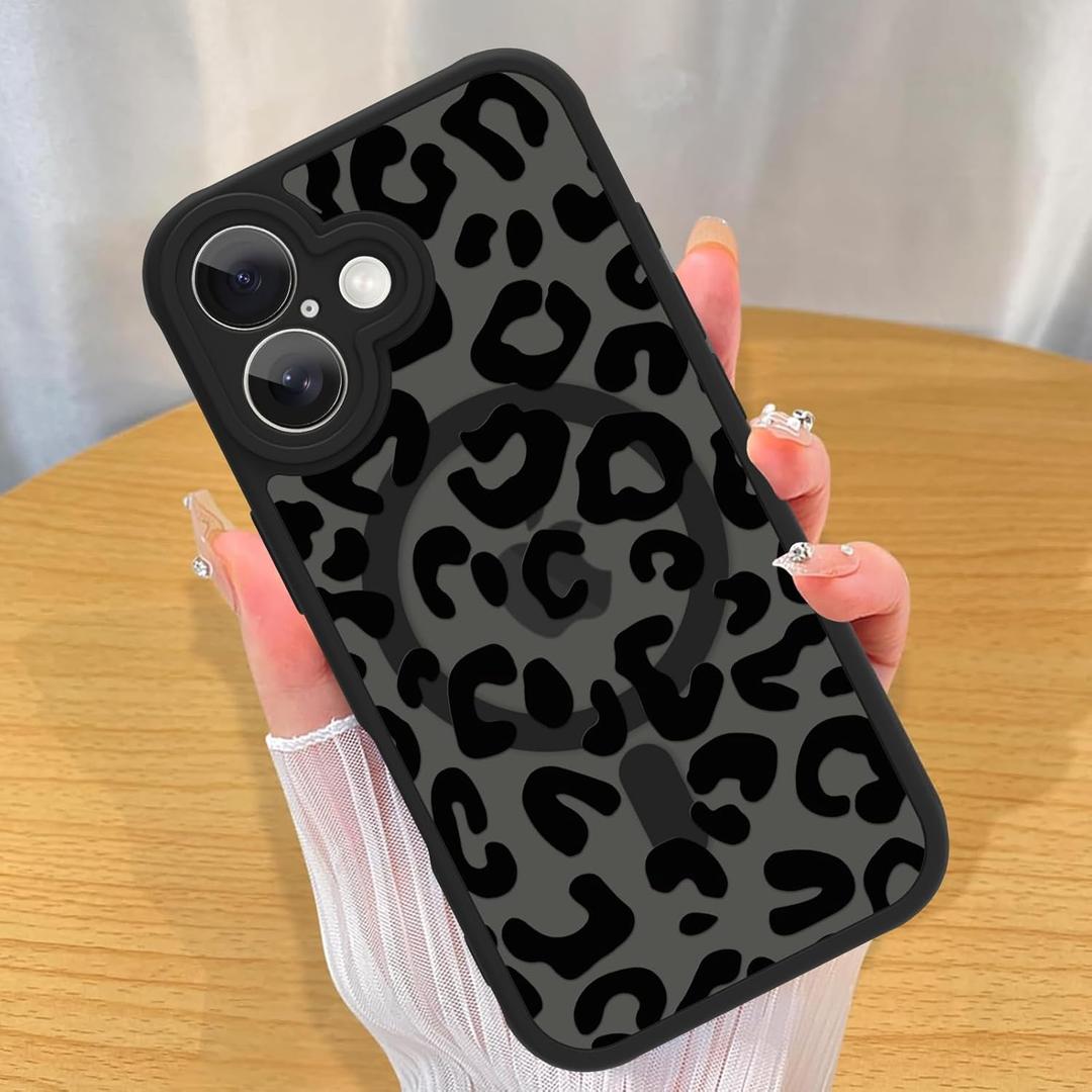 ZIYE Made for iPhone 16 Case with Magnetic [Compatible with MagSafe] Leopard Print Pattern Matte Design Lens Cover & Shockproof Protection Men and Women Case for iPhone 16 (Black)