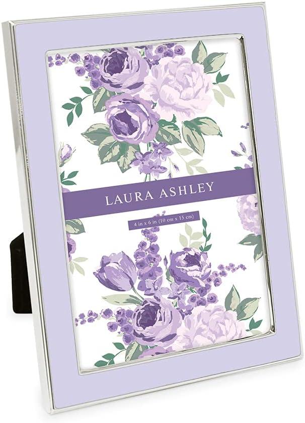 Laura Ashley 4x6 Lavender Enamel Picture Frame, Silver Metal Edge with Easel, for Countertop, Counterspace, Tabletop Display, Bookshelf, Desk, Wall Dcor, Photo Gallery (4x6, Lavender W/Silver)