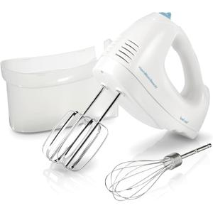 Hamilton Beach 6-Speed Electric Hand Mixer with Whisk, Traditional Beaters, Snap-On Storage Case, 250 Watts, White