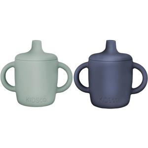 KIDSco. Silicone Sippy Cups (2 Pack) Soft Spout & Easy Grip Handles for Babies 6+ months, Plastic Free, Toxic Free Silicone, Leak-Resistant, Dishwasher Safe (Green and Midnight Blue)