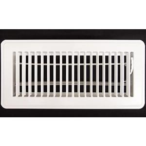 3" X 10" Floor Register with Louvered Design - Fixed Blades Return Supply Air Grill - with Damper & Lever - White