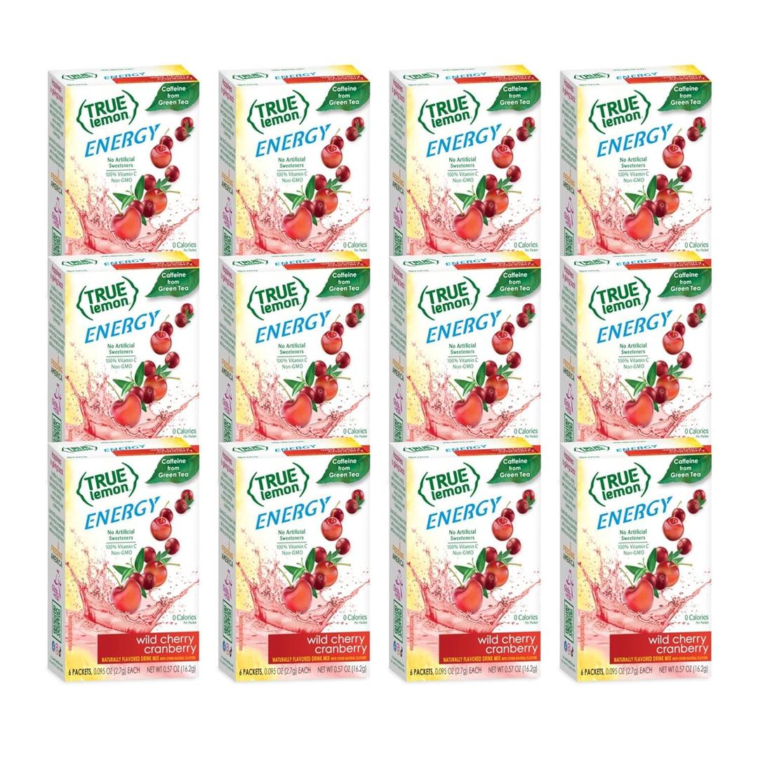True Lemon Wild Cherry Cranberry Energy Drink Powder, 6 ct (12-pack) (EXP 08/13/29)