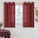 Burgundy Red Linen Curtains 48 Inch Length 2 Panels, 34 x 48 Inch | Light Filtering, Semi Sheer, Curtains for Small Windows, Kitchen, Bedroom, Boho, Christmas Decor, Bronze Grommet Drapes
