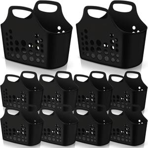 Nuogo 10 Pack Black Basket with Handles Plastic Oval Carry Totes with Handles Caddy Multipurpose Organizer Reusable for Bathroom Dorm Communal Showers Kitchen School, 10.6" x 6" x 10"