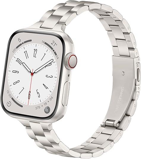 Lenrao Thin Stainless Steel Bands Compatible with Apple Watch 38mm 40mm 41mm 42mm 44mm 45mm 46mm for Women, Metal Straps for iWatch Series 11 10 9 8 7 6 5 4 3 2 1 SE