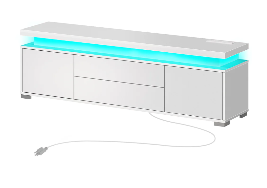 Rolanstar TV Stand with Power Outlet & LED Lights, Modern Entertainment Center for 32/43/50/55/65 Inchs TVs, TV Table, Universal Gaming LED TV Media Stand with Large Storage Cabinet