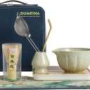 8 Pcs Matcha whisk Set,Matcha Kit for Ceremony,Matcha Bowl with Spout, Matcha whisk and Holder, Bamboo Scoop,Leather Storage Bag and Stainless Steel Sifter, Gift for Matcha Lovers(Green)