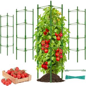Halatool 4 Packs Tomato Cage, Up to 63lN Tomato Trellis Expandable Tomato Cages for Garden Tomato Plant Stakes with 120 Twist Ties Tall Cages with Adiustable Snap-On Arms for Vegetables Flowers