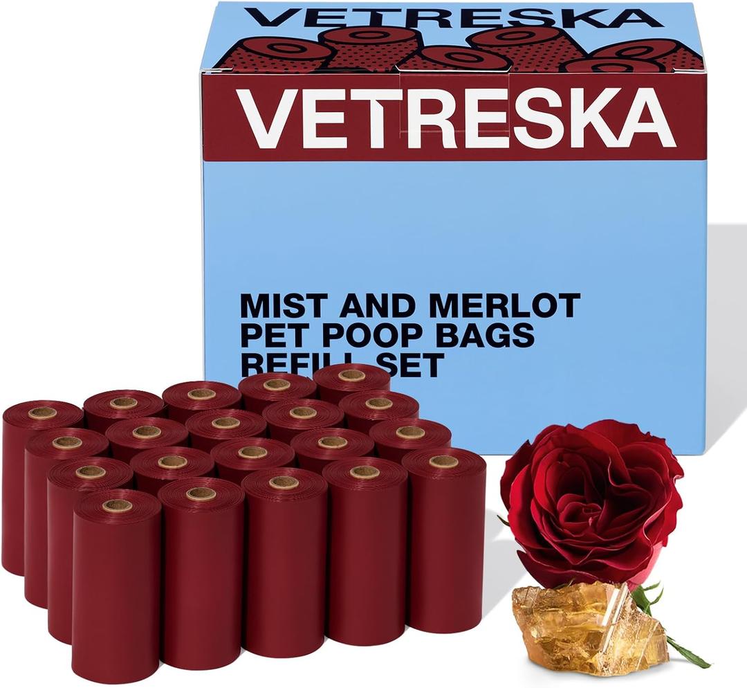 VETRESKA Dog Poop Bags, Leak Proof, Extra Thick and Large Pet Waste Bags for Dog Walking and Cat Litter, Rose & Amberwood Scented, 300 Bags (1 Count (Pack of 300))