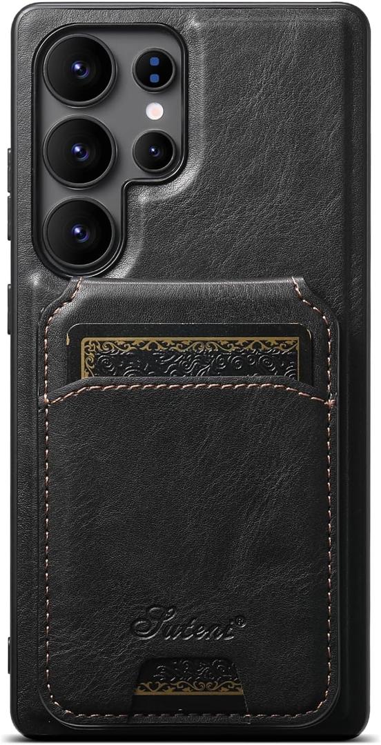 Compatible with Samsung Galaxy S25 Ultra Wallet Case, Magnetic 2 in 1 Detachable Card Holder Case with MagSafe, Vintage Leather RFID Blocking Flip Kickstand Case for Men Women (midnight)