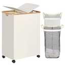 efluky Double Laundry Hamper with Wheels, Divided Laundry Hamper with Removable Bags, 2 Section Dirty Clothes Basket with Handles for Bathroom, Bedroom & Laundry Room, 160L Beige