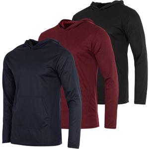 Real Essentials 3 Pack: Men's Mesh Long Sleeve Athletic Pullover Hoodie Sweatshirt Pockets UPF 50+ (in Big & Tall) (XX-Large)