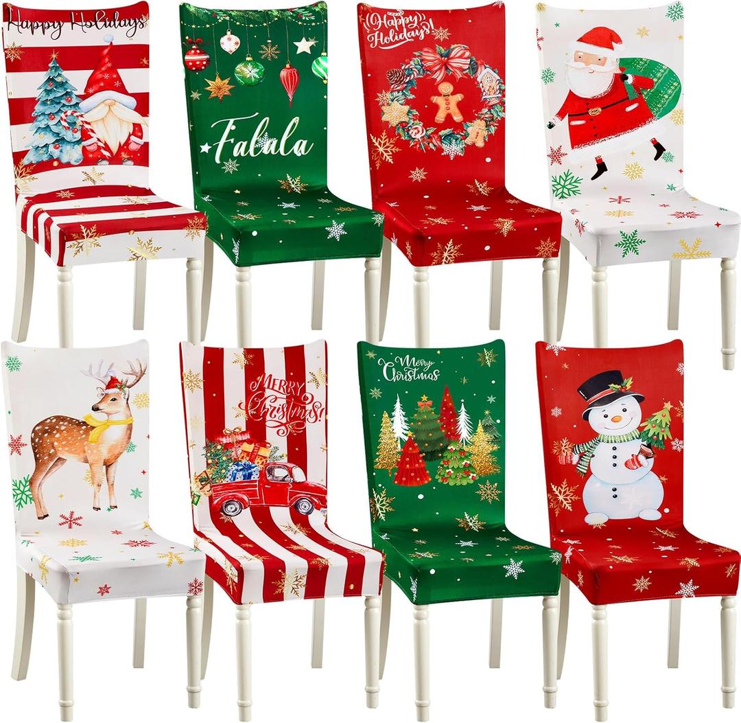 Mindsoft 8PCS Christmas Dining Chair Covers, Removable Washable Slipcover Chair Protector for Dining Room Home Decor (Stylish)