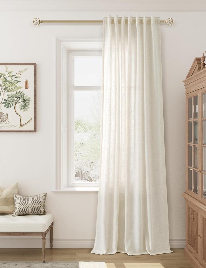 Guken Natural Cream Linen Curtains 84 inches Long for Living Room Bedroom 1 Panel Back Tab Privacy Semi Sheer Boho Farmhouse Light Filtering Window Curtain 84 Inch Length Ivory Off White Linen Drape