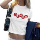 Graphic Baby Tees for Women Y2k 8-Ball Shirt Cute Crop Tops for Teen Girls Aesthetic Emo Clothes 2000s Grunge Shirts, Small White