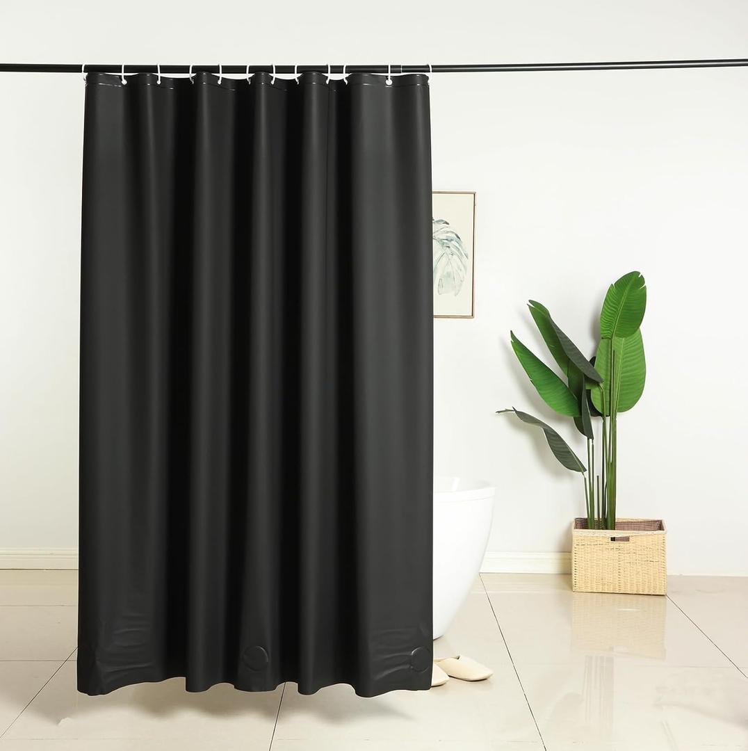 Black Shower Curtain Liner 70x72 inch for Bathroom Waterproof and Heavy Duty Bath Shower Curtain with 3 Weights