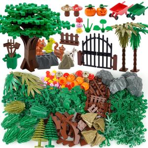Pamvava Plants Flowers Building Blocks Accessories, Tree Botanical Parts and Pieces Set, Garden Forest Jungle Farm Park Bricks Toys with Animals