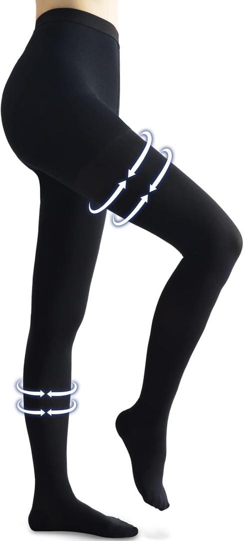 Beister Medical Compression Pantyhose for Women Men, Opaque Closed Toe 20-30mmHg Graduated Support Tights, Waist High Compression Leggings for Varicose Veins, Edema, Flight, DVT (Large, Black)