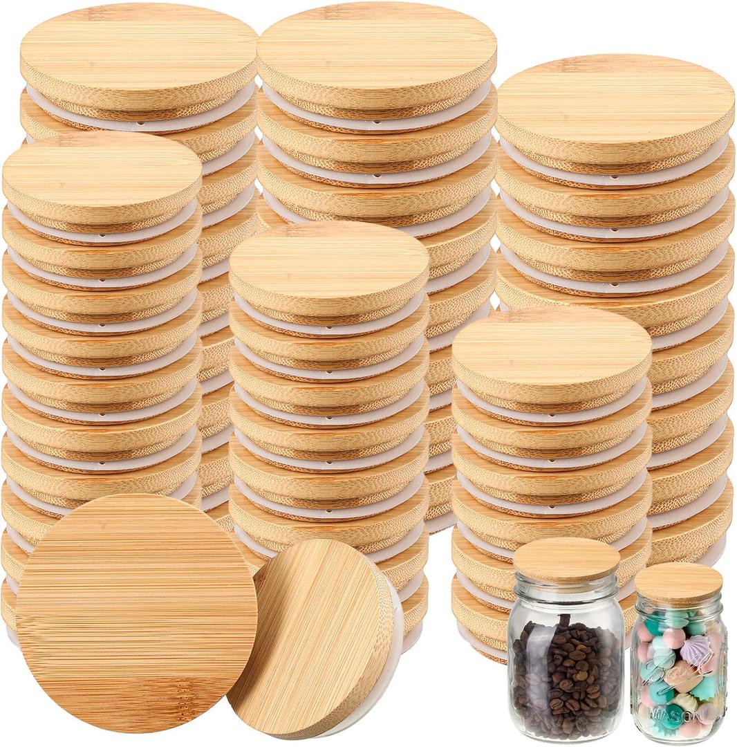 40 Pieces Bamboo Mason Jar Lids Storage Canning Jar Lids 20 Pcs Regular Mouth 20 Pcs Wide Mouth Reusable Wooden Mason Container Sealing for Home Kitchen Wedding, 2 Sizes