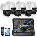 (2026 New) 4K PoE PTZ Security Camera System with 10'' Monitor, 8CH NVR, 6 Wired Outdoor Cameras, Pan Tilt Auto Tracking, AI Human Detection, Free App, No Monthly Fee, IP65