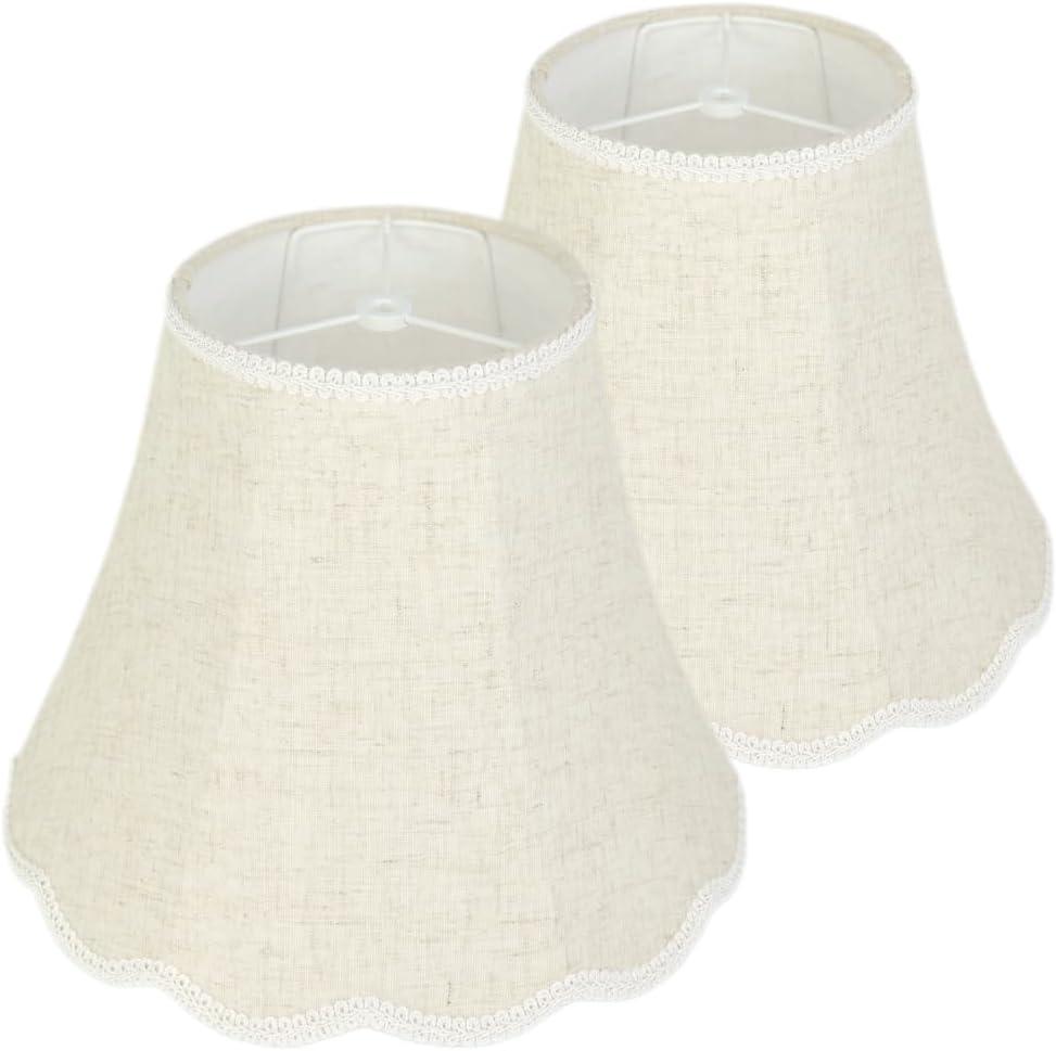 Beige Linen Bell Lamp Shades Set of 2, 6.6912.810.04 inch Medium Lampshade for Table Lamps, Scalloped Petal Braid Edge Lamp Shade for Farmhouse, Modern, Vintage Decor, Spider Fitter, Easy Assembly