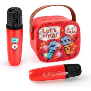 EFAILY Karaoke Machine for Kids, Portable Bluetooth Mini Karaoke, With 2 Wireless Microphones, Support TF/AUX Input/Funny Magic Voice for All Smartphones, Birthday, Family, Home Party (RED)