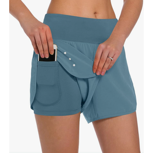Ksmien Women's 2 in 1 Running Shorts - Lightweight Athletic Workout Gym Yoga Shorts Liner with Phone Pockets, Size Large