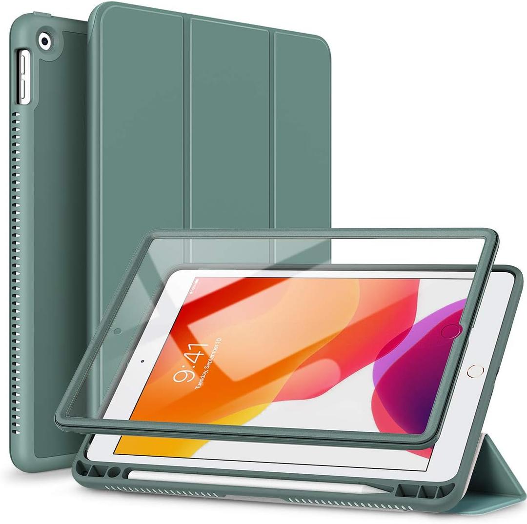 SURITCH for iPad 9th/8th/7th Generation, iPad 10.2 Case, [Built in Screen Protector] [Pencil Holder] Lightweight Leather Smart Cover and Magnetic Trifold Stand for iPad 2021/2020/2019-Midnight Green