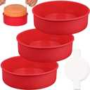 HUAKENER 10 Inch Round Cake Pan, 3 Pack Silicone Cake Molds with 100 Pieces Parchment Paper, Nonstick Cake Molds for Birthday Cakes, Layer Cakes, Cheese Caks, Chocolate Cakes