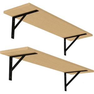 DINZI LVJ Long Wall Shelves, 31.5 Inch Wall Mounted Shelves Set of 2, Easy-to-Install, Wall Storage Ledges with Sturdy Metal Brackets for Living Room, Bathroom, Bedroom, Kitchen, Natural